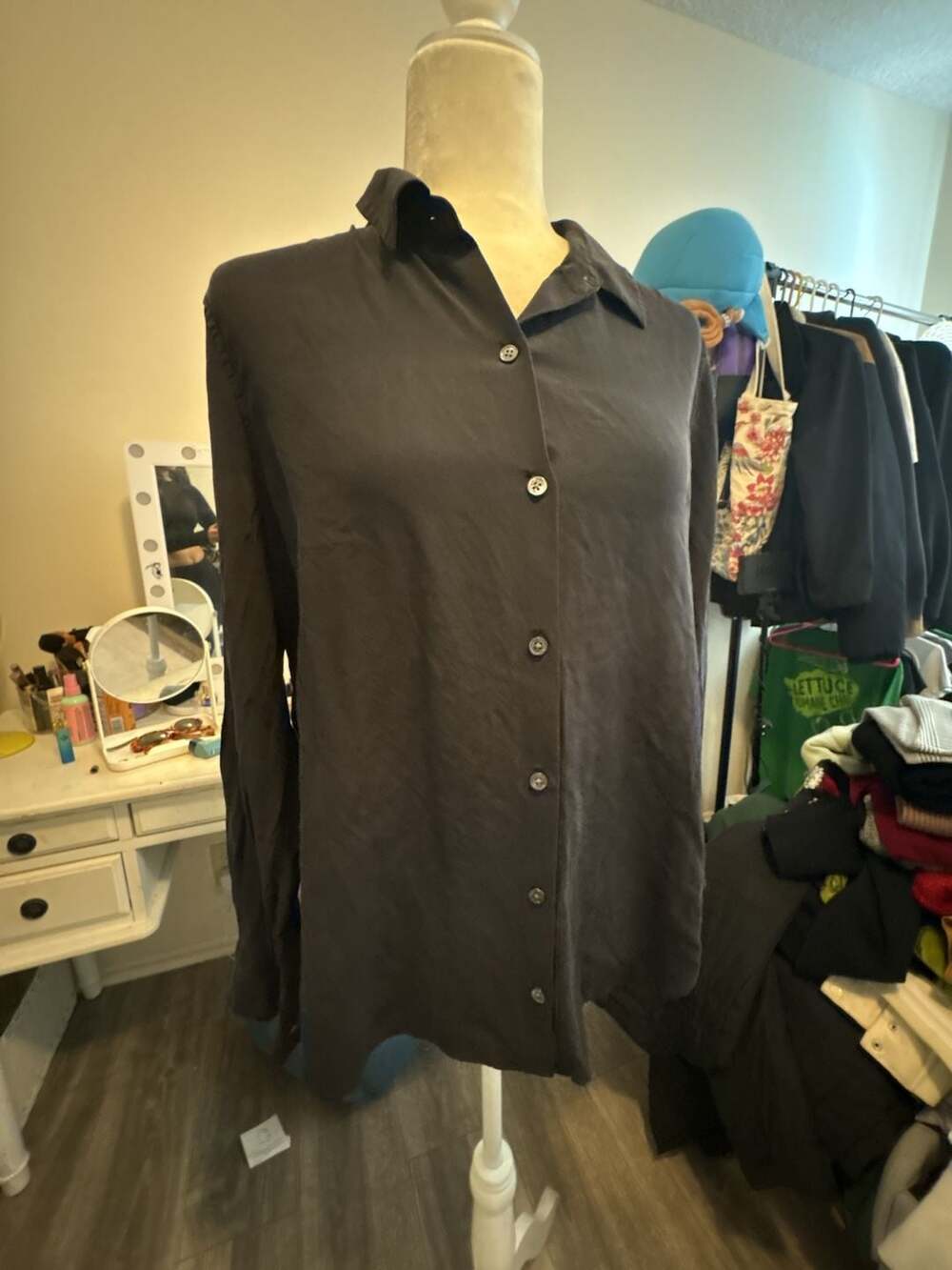 Silk Button-Down Long Sleeve Shirt